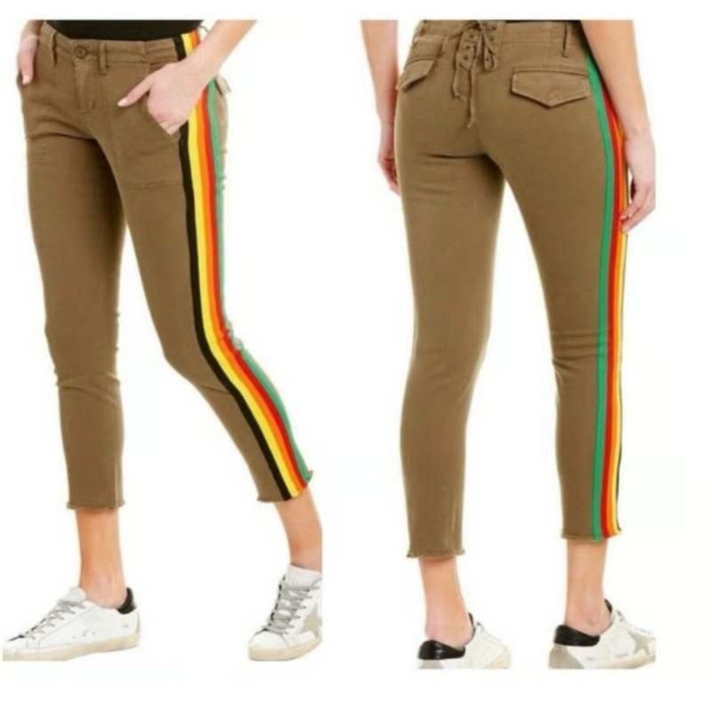 Pam & Gela Olive Green‎ Stripe Utility Pants Size 28 Casual Trousers